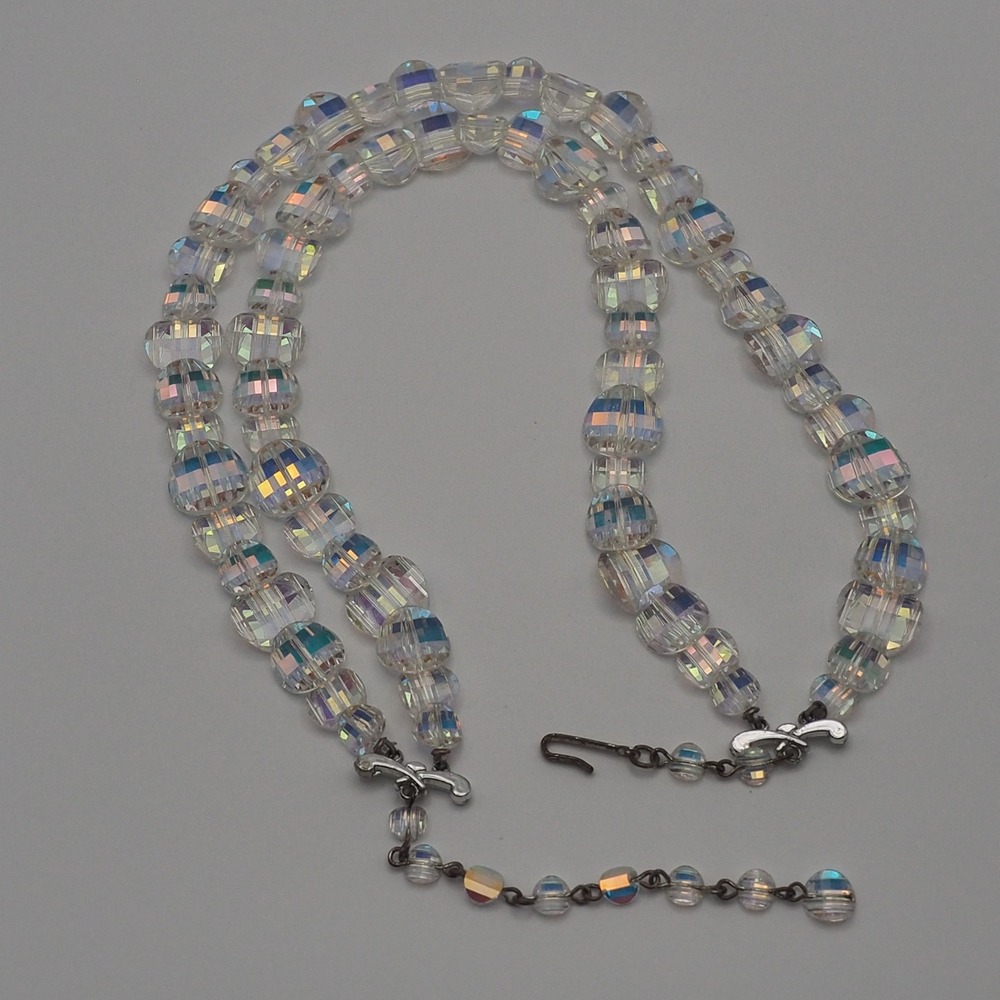 Vintage Laguna Necklace Aurora Borealis Faceted Button Bead Double Strand Choker - Picture 8 of 10